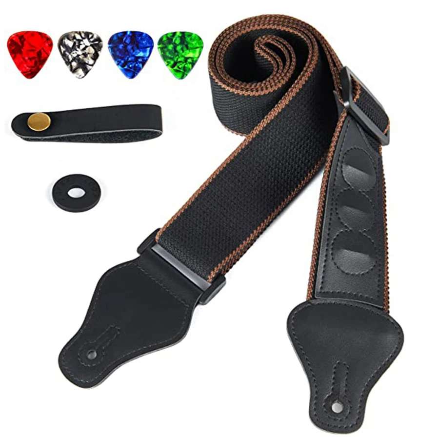 7Pcs/Set Guitar Strap Black PU - Musical Instrument Organ recensione e prezzo