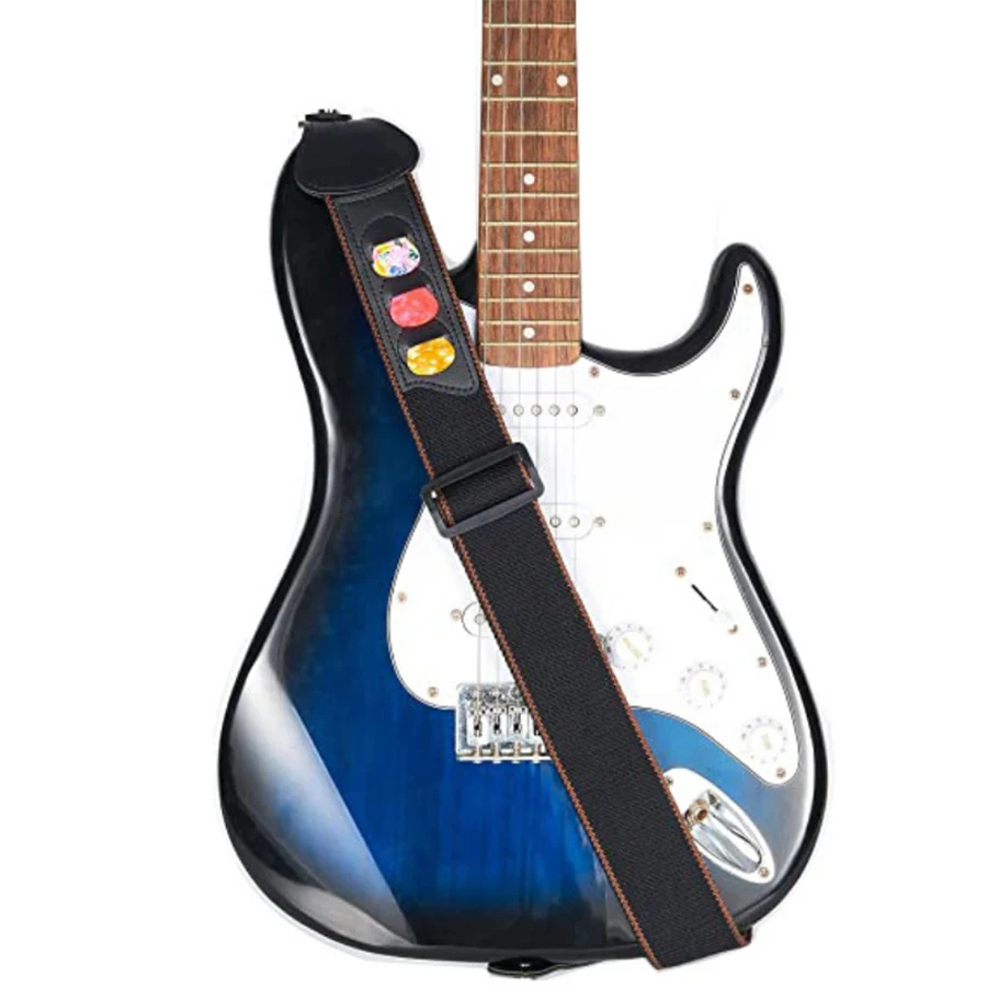 7Pcs/Set Guitar Strap Black PU - Musical Instrument Organ recensione e prezzo