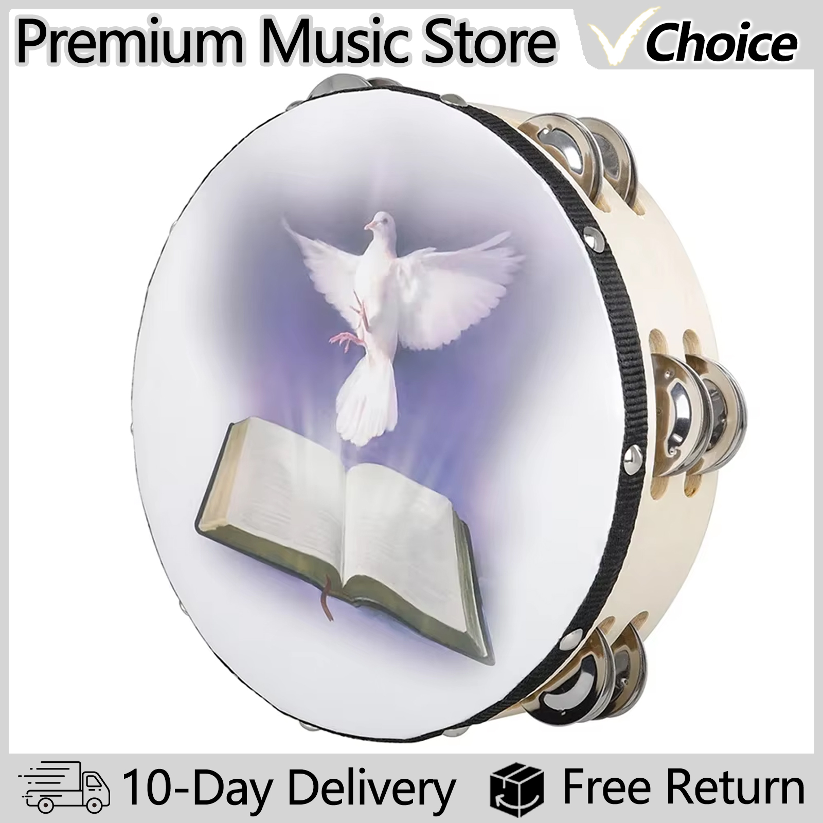 8 Inch Tambourine Peace Pigeon - Tambourine Hand Drum recensione e prezzo